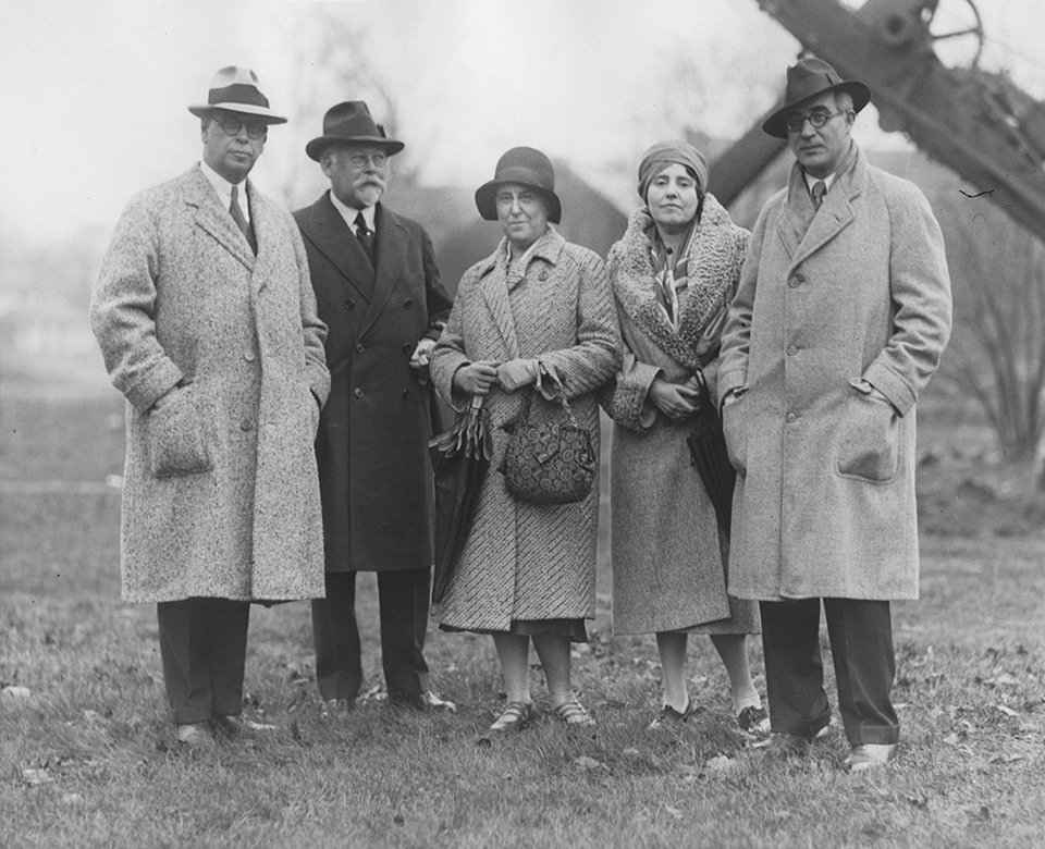 At the groundbreaking ceremony for Severance Hall, 11/14/1929; left to right: Frank Walker (Architect - Walker & Weeks), John Severance, Adella Prentiss Hughes, Lydia Sokoloff, Nikolai Sokoloff
