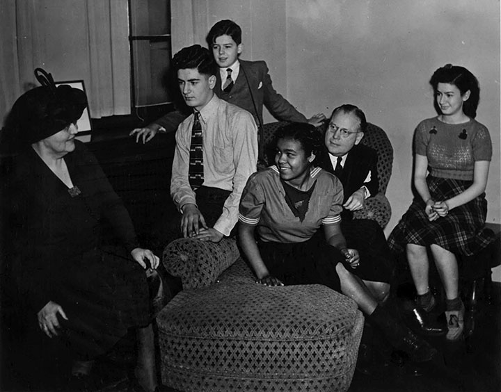 From Left to Right: Lillian Baldwin, Nicholas Salvatore, Alva Cox, Betty Brown, Randolph Ringwald, and Betty Palevsky, estimated late 1940s/early 1950s