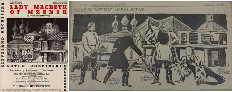 Left: Flyer advertising The Cleveland Orchestra’s performance of Lady Macbeth of Mzensk at the Metropolitan Opera House in New York City Right: Review of Lady Macbeth of Mzensk in the Cleveland Plain Dealer, Early February 1935 (will find specific date when retaking photography)