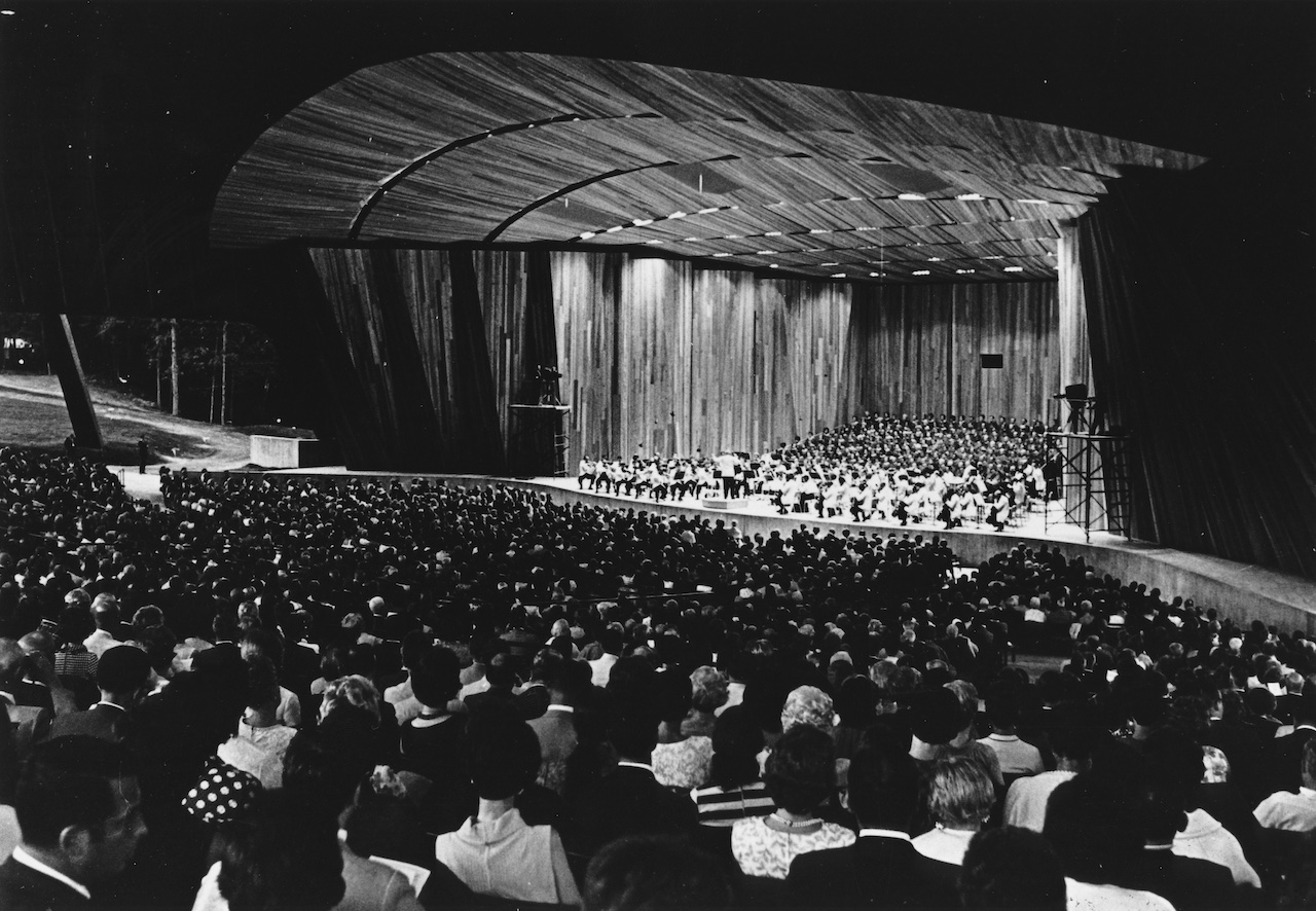 George Szell conducts The Cleveland Orchestra and the Cleveland Orchestra Chorus during the opening night concert of Blossom on July 19, 1968