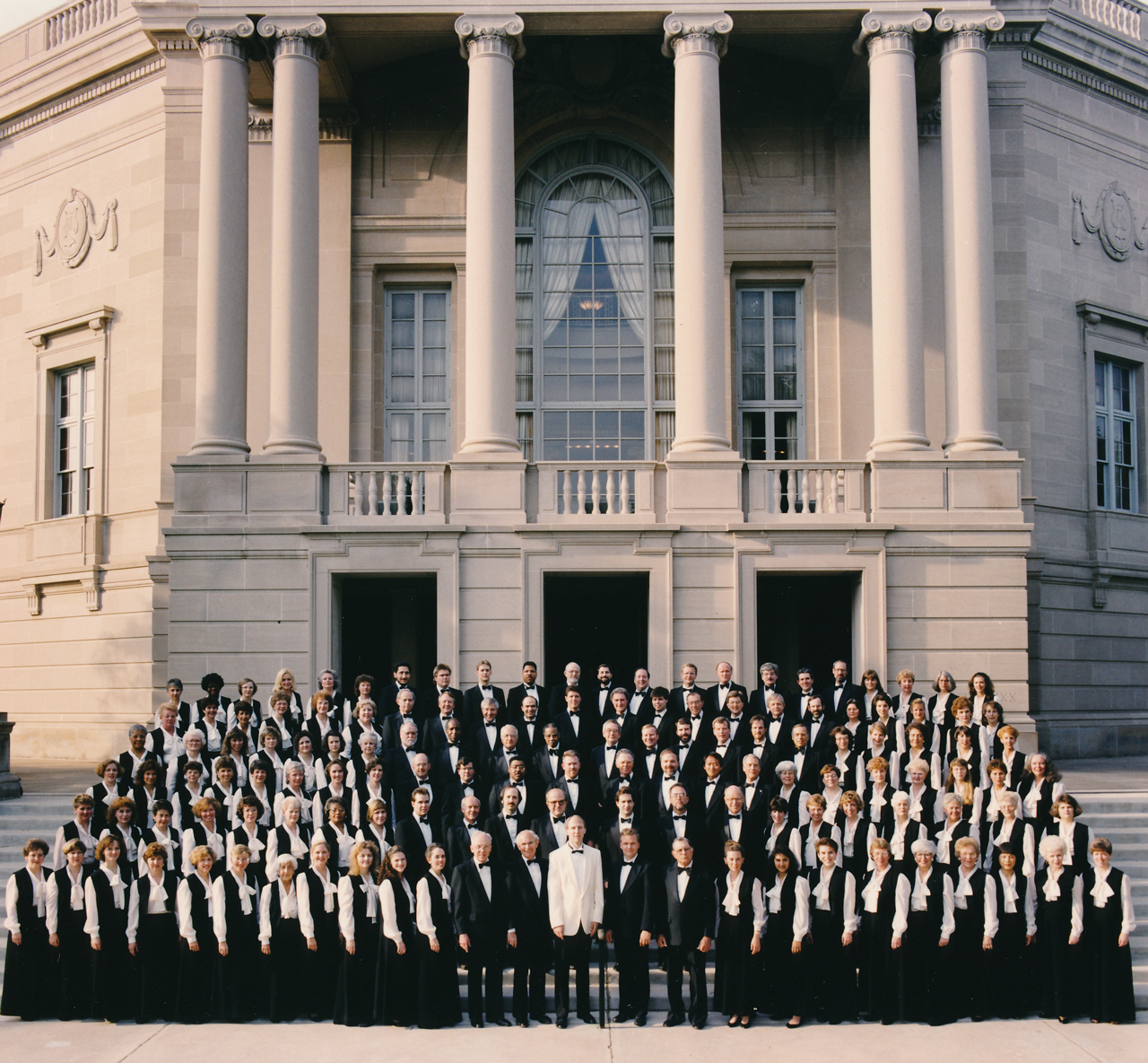 Morrell and the Cleveland Orchestra Chorus in 1991, posed in front of Severance