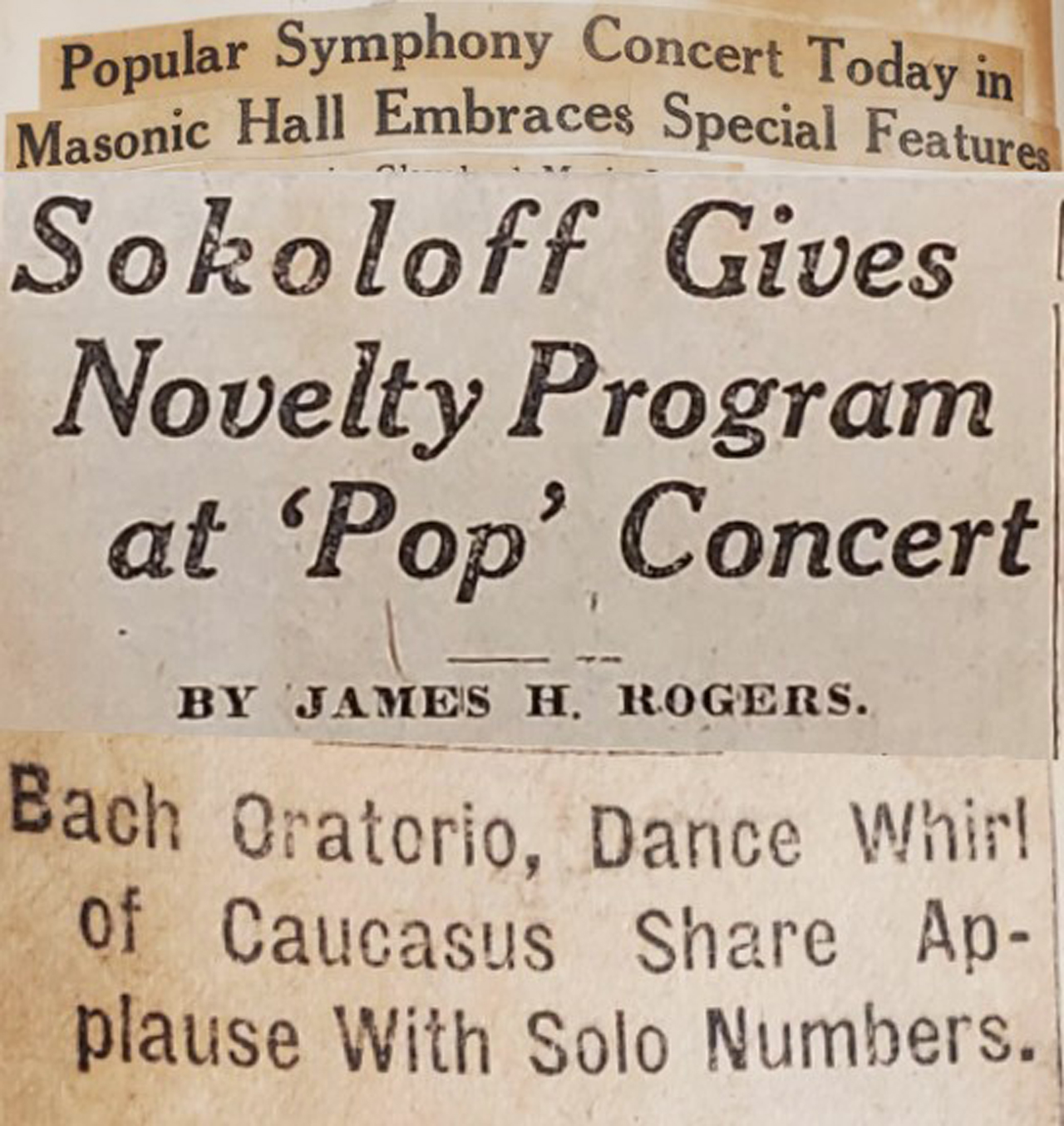 Collage of local press headlines regarding the December 28, 1919, concert