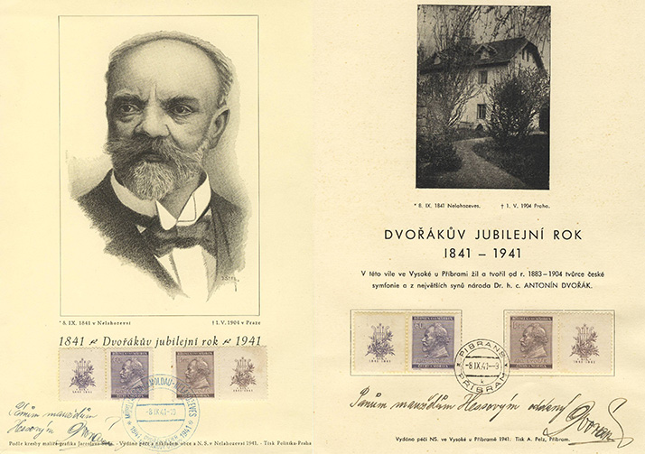 Commemorative stamps in honor of the 100th anniversary of Dvořák’s birthday, 1941