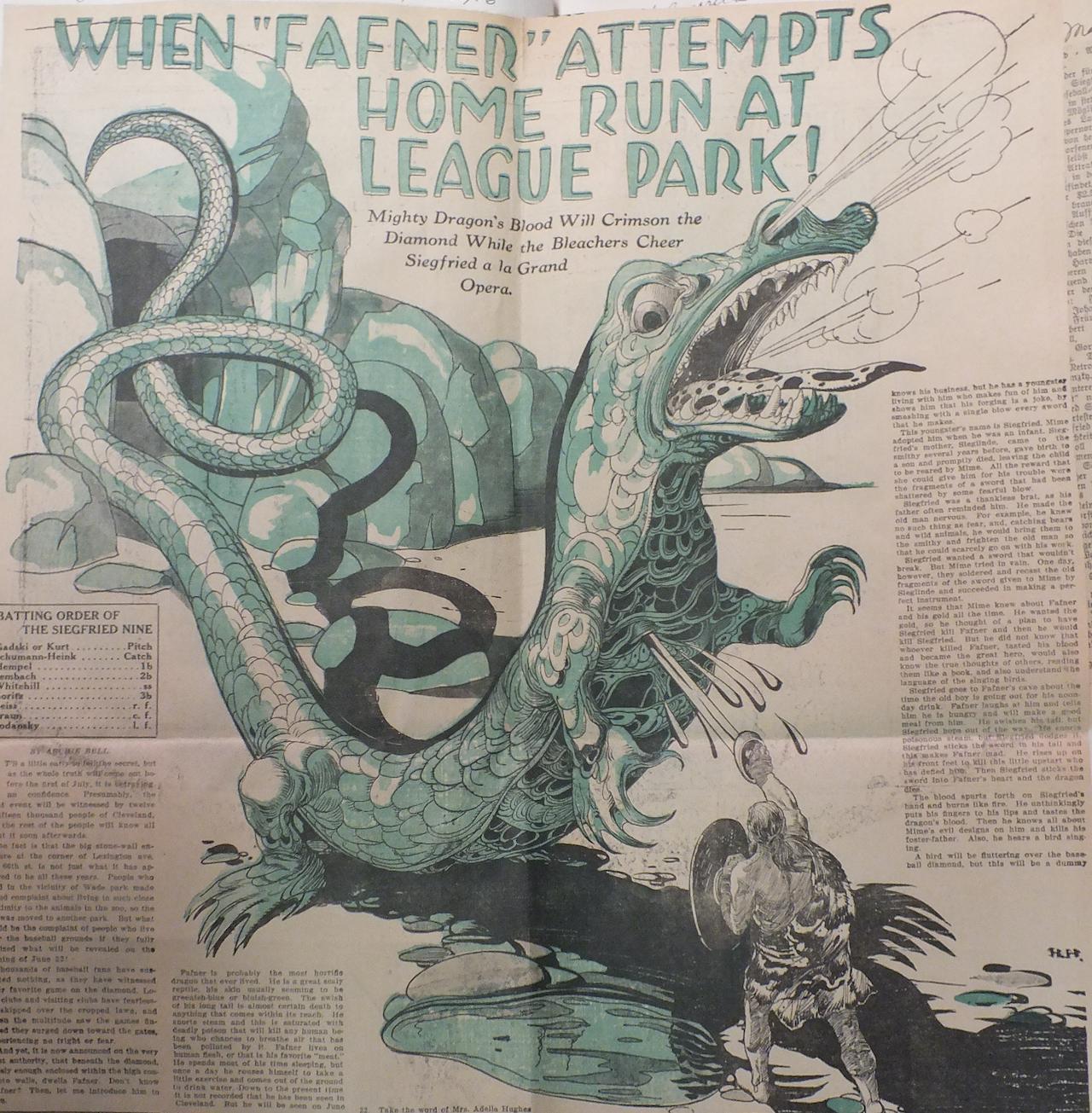 Illustration of Fafner and Siegfried printed in The Leader, 1916