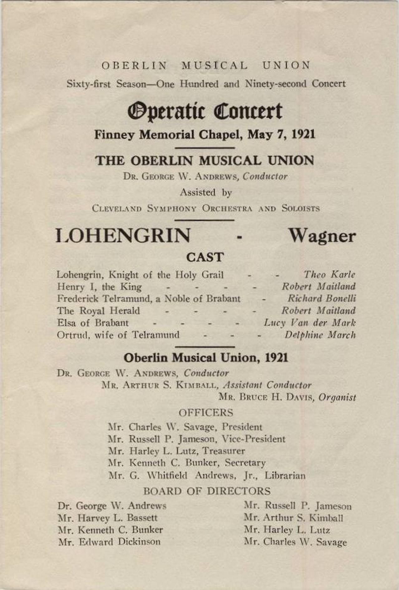 Concert program from one of the operas conducted by Sokoloff, 1921.