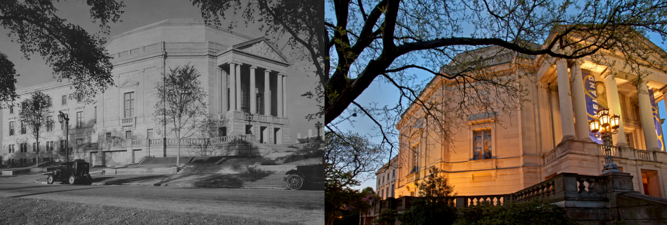 Left: Side view of Severance’s exterior in 1931, photograph by Carl F. Waite; Right: Side view of Severance’s exterior in 2018, photograph by John Hough.