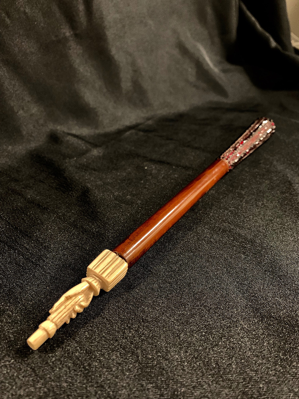 The baton purportedly used by Richard Wagner to conduct his first performance of Beethoven’s Ninth Symphony in Vienna in 1843. The baton’s tip features an ivory carving of a hand holding a scroll.