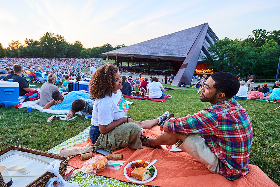 Family gathered on the Lawn at Blossom Music Center