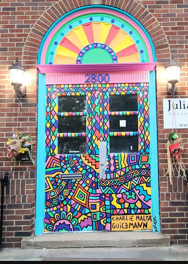 Colorfully painted doors of Julia de Burgos center